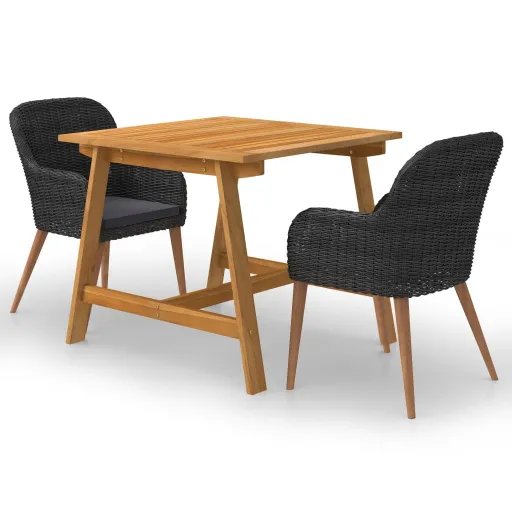 Conjunto de Jantar para Jardim Preto (3 pcs)