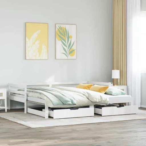 Sofá-Cama com Gavetão e Gavetas Sem Colchão 90x190 cm Branco