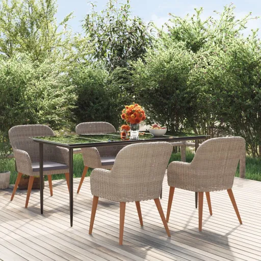 Conjunto de Jantar p/ Jardim c/ Almofadões Castanho (5 pcs)