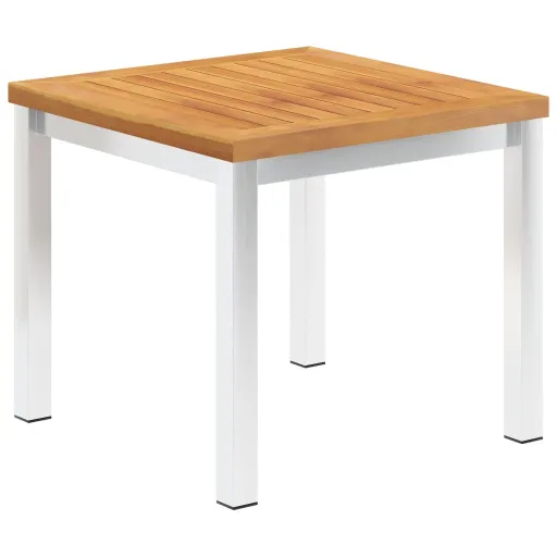 Mesa de Apoio Jardim 45x45x38 cm Acácia Maciça/Aço Inoxidável