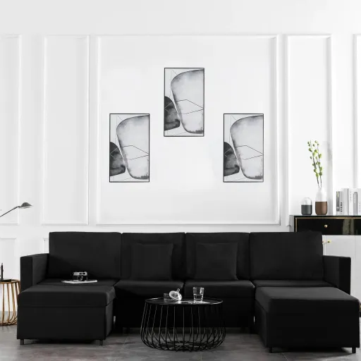 Sofá-Cama em Tecido 4 Lugares Preto