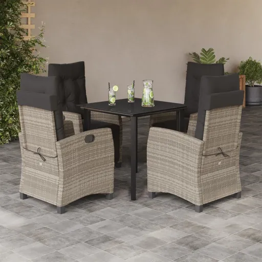Conjunto de Jantar p/ Jardim c/ Almofadões Cinzento Claro (5 pcs)