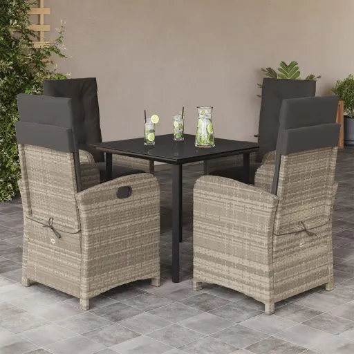 Conjunto de Jantar p/ Jardim c/ Almofadões Cinzento Claro (5 pcs)