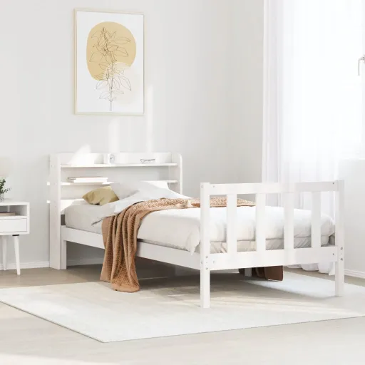 Cama Sem Colchão 75x190 cm Madeira de Pinho Maciça Branco