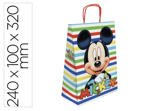Saco para Presente Basika Papel Celulose 90 gr Mickey com Asa Retorcida Tamanho s 240x100x320mm