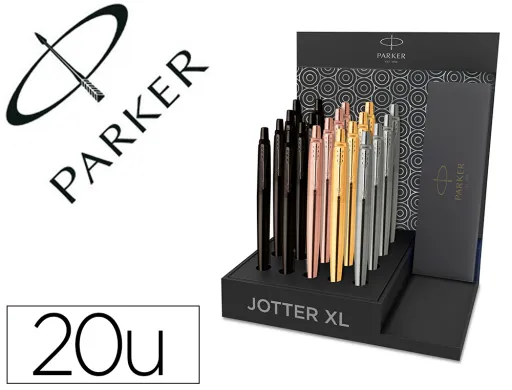 Expositor 20 Esferograficas Parker Jotter xl Monocromo Aço ct em Estojo