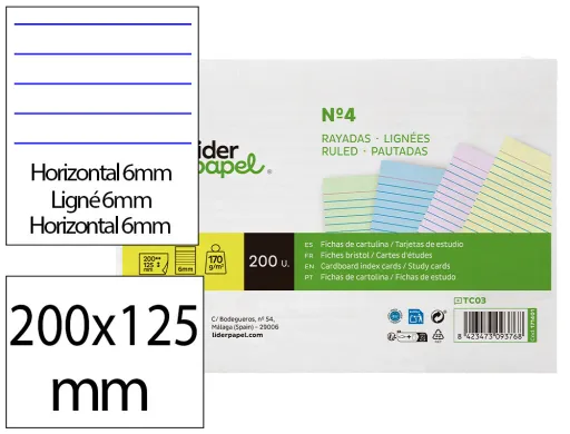 Cartao Liderpapel para Estudar Pautado Cartolina de Cores 180 gr 125x200mm Embalagem de 200 Unidades