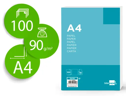 Papel 90 gr Din A4 Pack de 100 Folhas