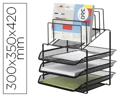 Tabuleiro de Secretária Q-Connect de Envelopes Metálica Preta 3 Bandejas 300x350x420 mm