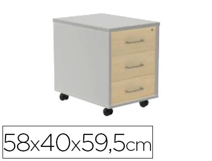 Bloco 3 Gavetas Serie Store 58x40x59,5 cm Acabamento Ab01 Aluminio/Faia