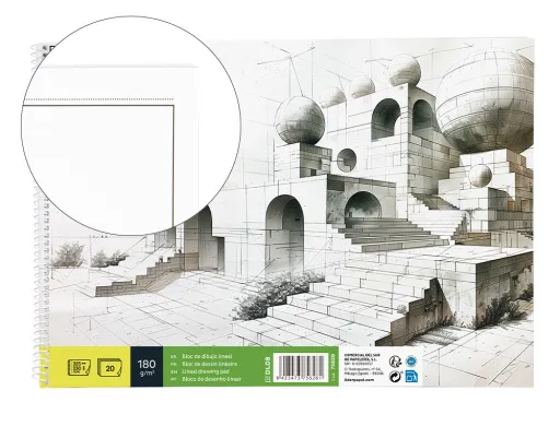 Bloco de Desenho Lineal Espiral 230x325mm 20 Folhas 180 gr com Esquadria