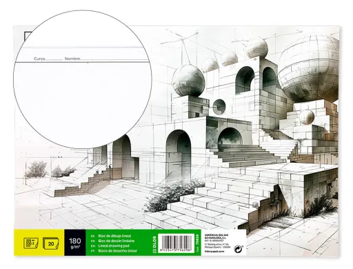 Bloco de Desenho Lineal Colado 230x325mm 20 Folhas 180 gr com Esquadria