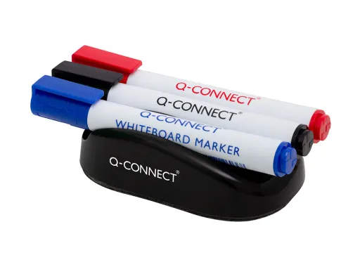 Apagador q-Connect Magnetico com Marcador Preto Vermelho e Azul para Quadro Branco