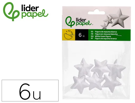 Figura de Espuma Branca Liderpapel Estrela de 4 cm Bolsa com 6 Unidades