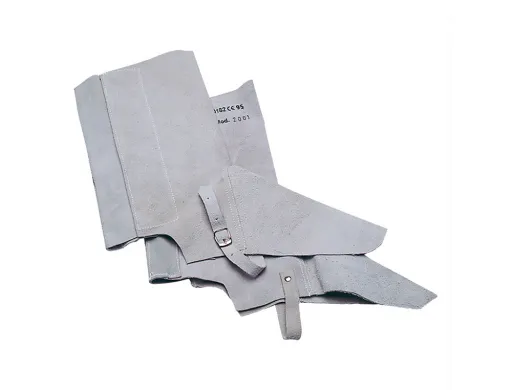 Polaina para Soldador Faru Couro Cromado Ajustável com Velcro e Fivela 40 cm