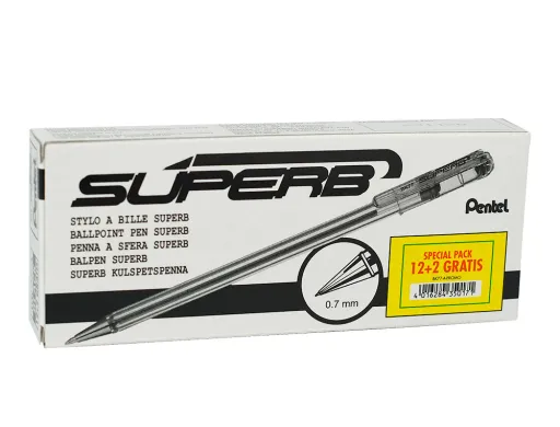 Esferográfica Pentel Bk77 Preto Pack 12+2 Unidades