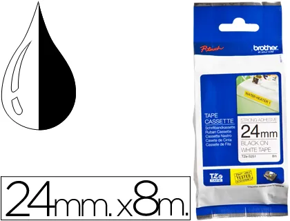 Fita Brother tz-S251 Super Adesiva Branco-Preto 24mm x 8m