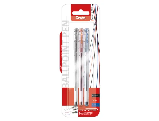 Blister Esferografica Pentel Bk77 3 Unidades - Preto, Azul e Vermelho