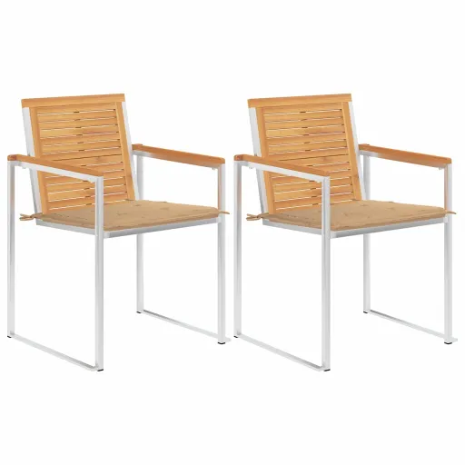 Cadeiras de Jardim com Almofadões   Teca Maciça e Aço (2 pcs)