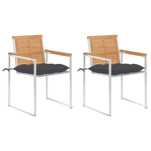 Cadeiras de Jardim com Almofadões   Teca Maciça e Aço (2 pcs)