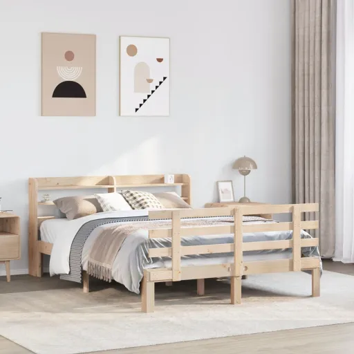 Estrutura de Cama com Cabeceira 120x200 cm Pinho Maciço