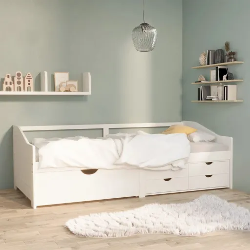 Sofá-Cama 3 Lugares c/ Gavetas 90x200 cm Pinho Maciço Branco