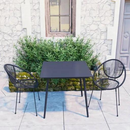 Conjunto de Jantar para Exterior Vime de PVC Preto (3 pcs)