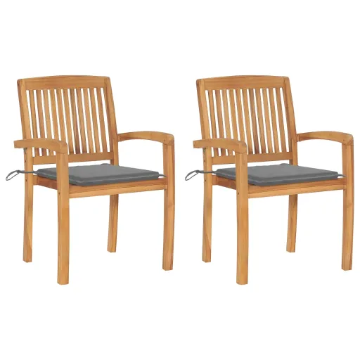Cadeiras de Jardim c/ Almofadões Cinzentos   Teca Maciça (2 pcs)