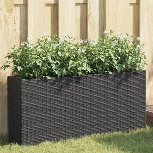 Floreira com 2 Vasos 90x20x40 cm Vime PE Preto