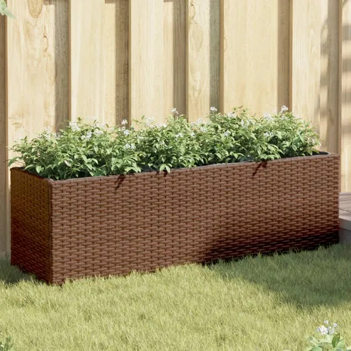 Canteiro Jardim com 3 Vasos 105x30x32 cm Vime PE Castanho
