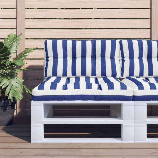 Almofadões p/ Móveis de Paletes   Tecido Riscas Azul/Branco (2 pcs)