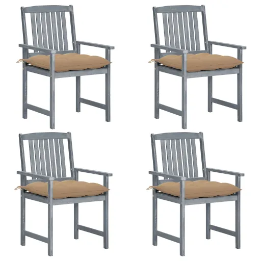 Cadeiras de Jardim com Almofadões   Acácia Maciça Cinza (4 pcs)