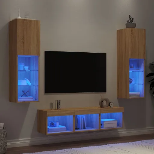 Móveis Parede p/ TV c/ LEDs Deriv. Madeira Carvalho Sonoma (5 pcs)