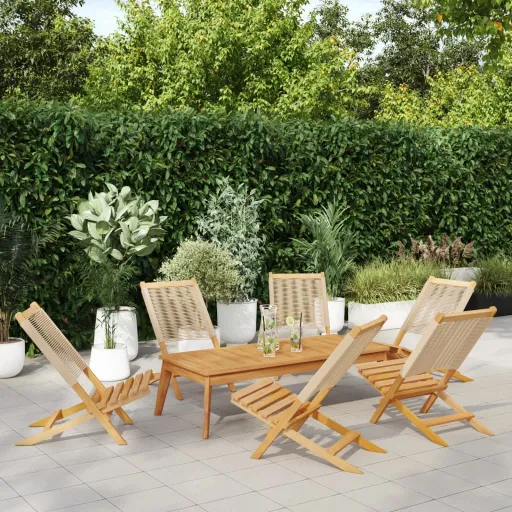 Cadeiras de Jardim Dobráveis   Madeira de Acácia Maciça Bege (6 pcs)