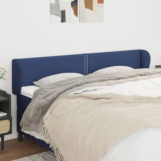 Cabeceira de Cama c/ Abas Tecido 203x23x78/88 cm Azul