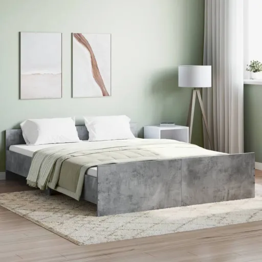 Estrutura Cama c/ Painéis Cabeceira/Pés 140x200cm Cinza Cimento