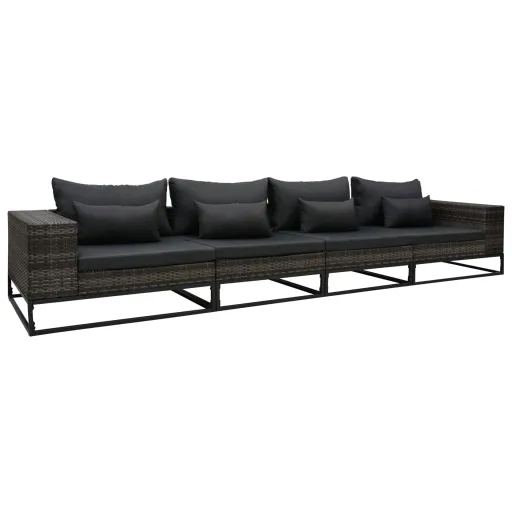 Conjunto Sofás de Jardim c/ Almofadões Vime PE Cinzento (4 pcs)