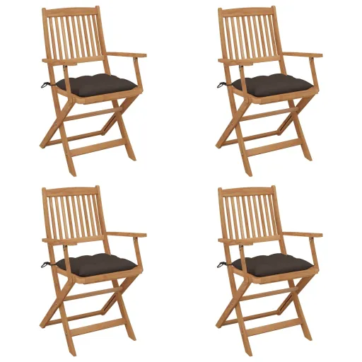 Cadeiras de Jardim Dobráveis c/ Almofadões   Acácia Maciça (4 pcs)
