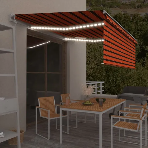 Toldo Autom. c/Estore/LED/Sensor de Vento 4x3m Laranja/Castanho