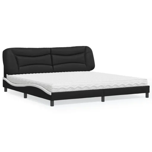 Cama com Colchão Hvar 200x200 cm Couro Artificial Preto e Branco