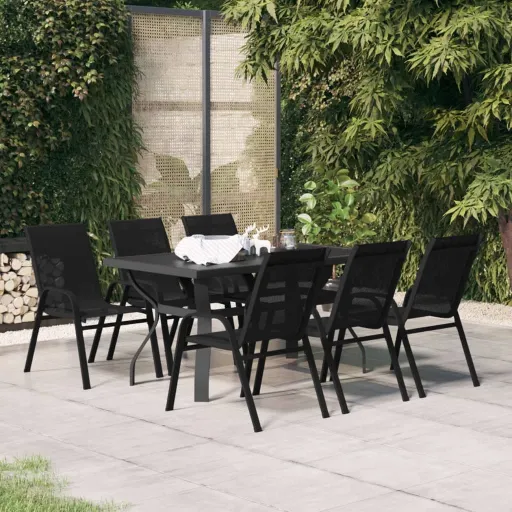 Conjunto de Jantar para Jardim Preto (7 pcs)