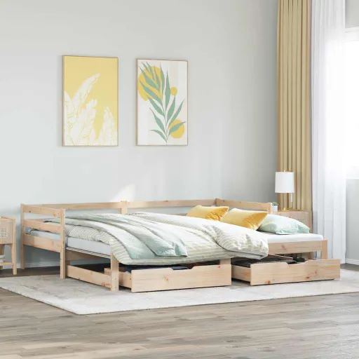 Sofá-Cama com Gavetas 90x200 cm Madeira de Pinho Maciça