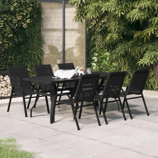 Conjunto de Jantar para Jardim Preto (7 pcs)