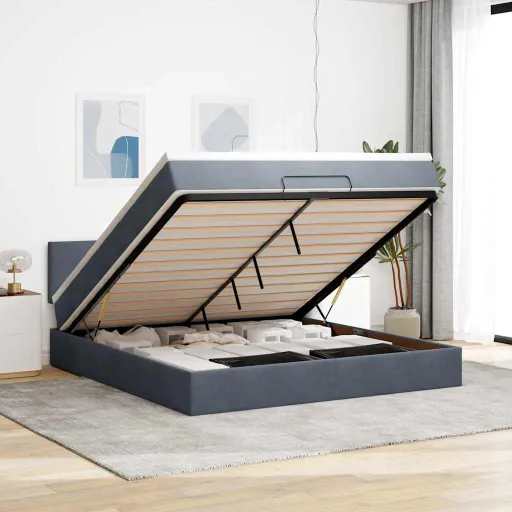 Estrutura de Cama Otomana com Colchão 160x200cm Cinzento Escuro