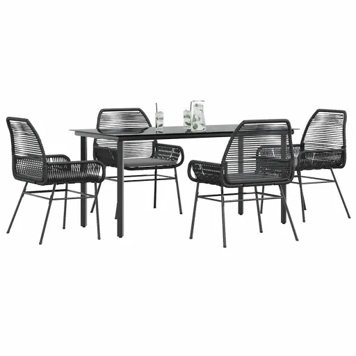 Conjunto de Jantar Jardim 5 Peças Almofadas Vidro Vime PE Preto