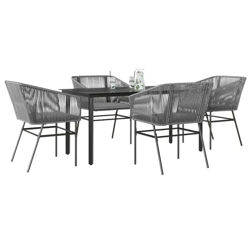 Conjunto Jantar Jardim 5 Peças Almofadas Vidro Vime Cinzento PE
