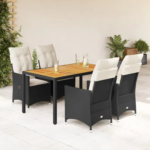 Conjunto de Jantar p/ Jardim c/ Almofadões Vime PE Preto (5 pcs)