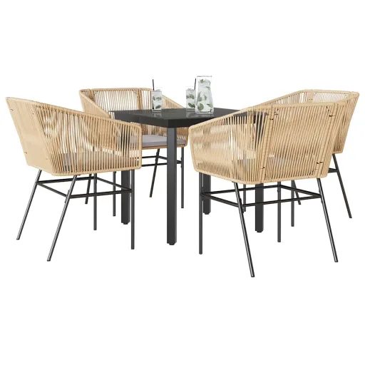 Conjunto Jantar Jardim 5 Peças Almofadas Vidro Vime PE Castanho