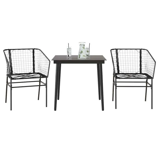 Conjunto de Jantar para Jardim Vime PE Vidro Preto (3 pcs)
