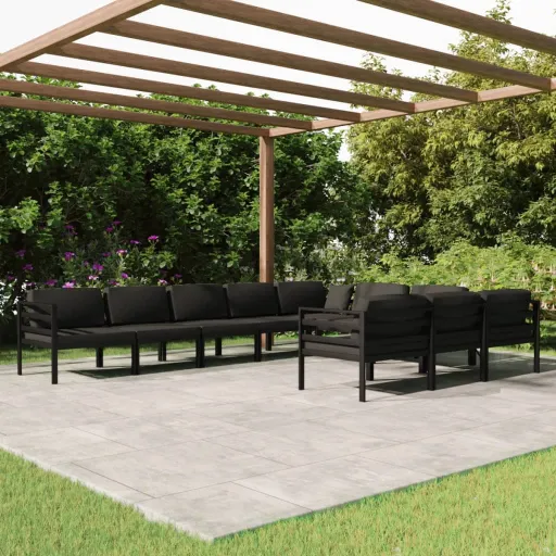 Conjunto Lounge Jardim com Almofadões Alumínio Antracite (10 pcs)